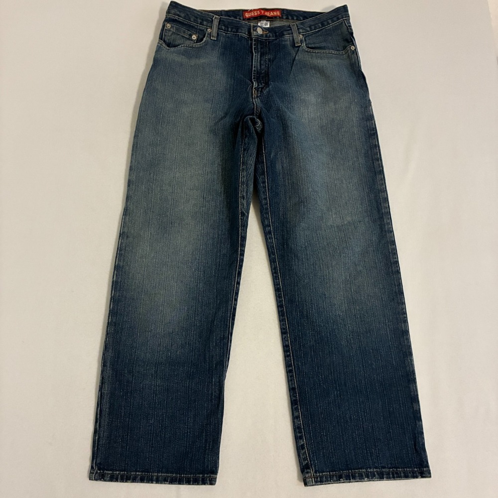 Vtg 2000s Guess Jeans Men's 34x30 Denim 10" Wide Leg Baggy Streetwear Designer